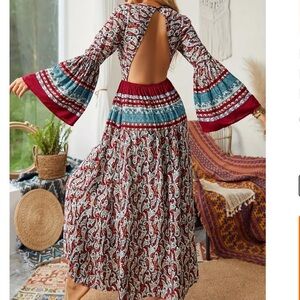 Gorgeous, backless, viscose flare arm BoHo gown